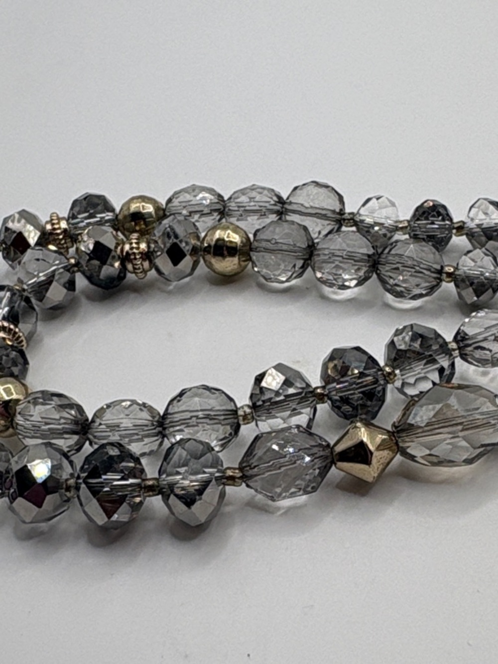 White House Black Market Gray and Gold Layered Faceted Bead Necklace - Picture 5 of 6